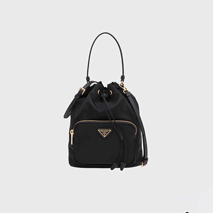 9a+quality prada duet re-nylon drawstring bucket shoulder crossbody bag
